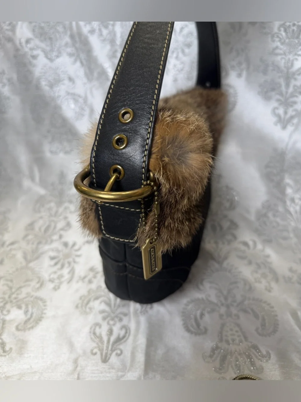 Coach y2k fur and brass soho bag vintage Coach Soho Ski Hobo Bag nwot new